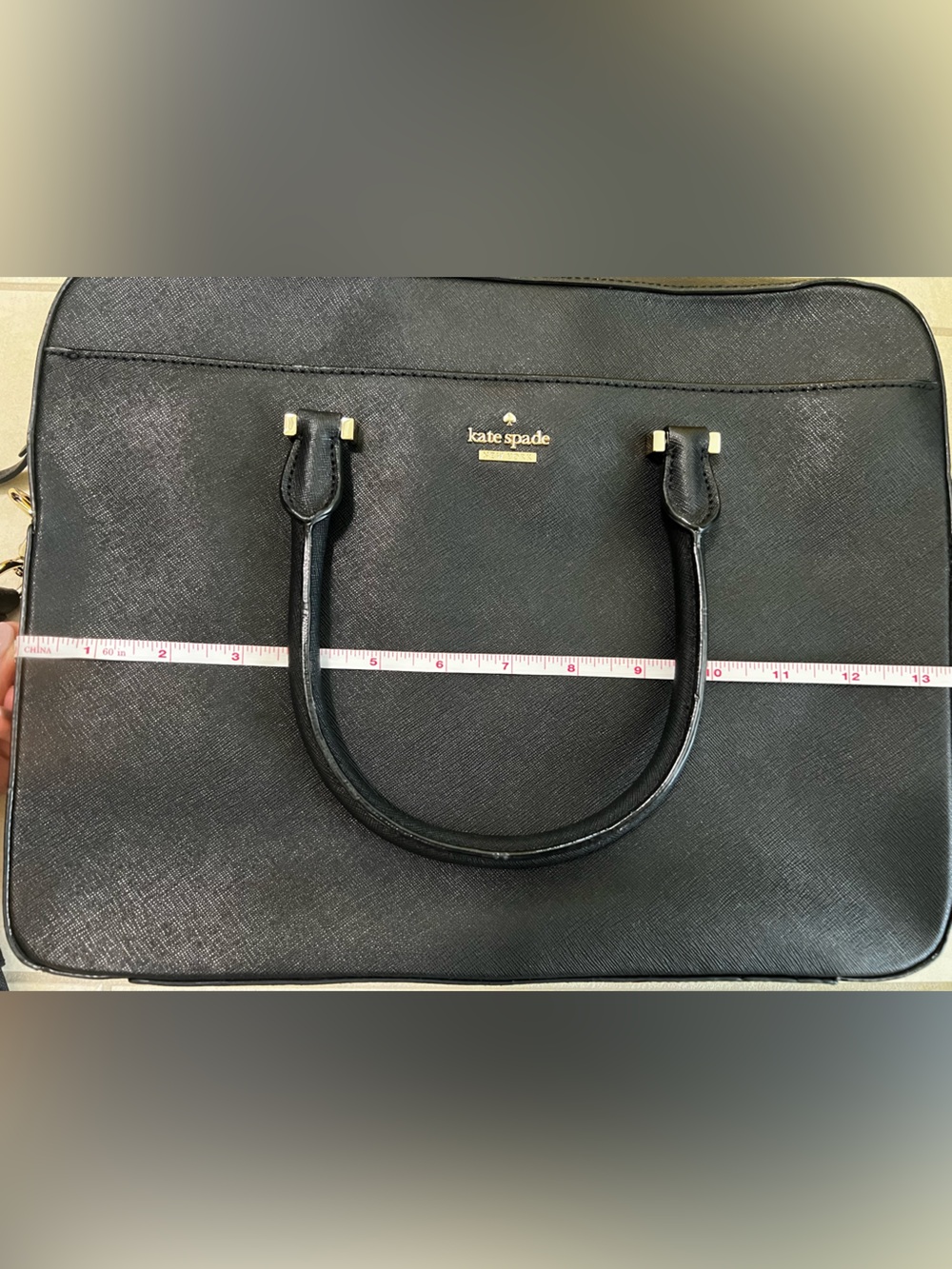 Black Saffiano Leather Laptop Bag with Strap - Picture 7 of 9